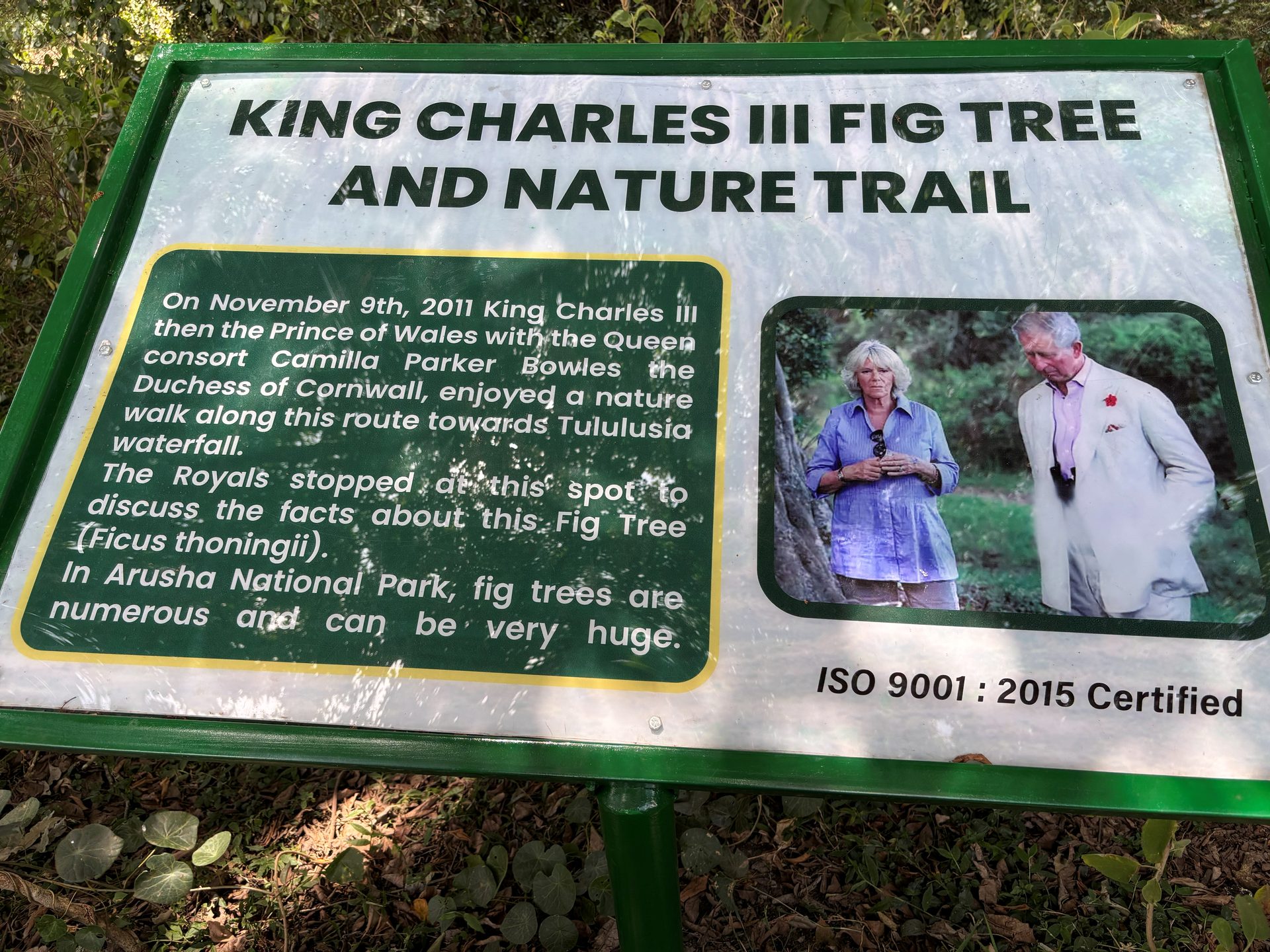 King Charles III Fig Tree and Nature Trail sign